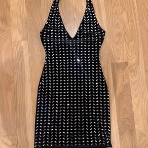 B Darlin Haktered Black and Crystal Backless Dress